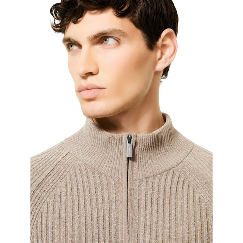 Cardigan Uomo full zip, in ciniglia, lavorato a coste